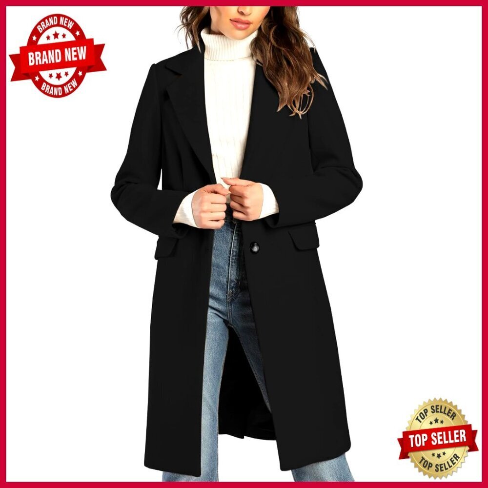 Wool Blend Pea Coat Long Trench Blazer Jacket Notch Lapel Classic Fit
